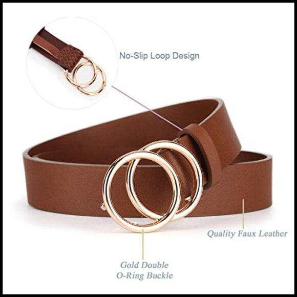 Faux Leather Belts with Double O-Ring Buckle for Jeans main image 6